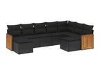 9-piece garden furniture set with cushions, black woven resin