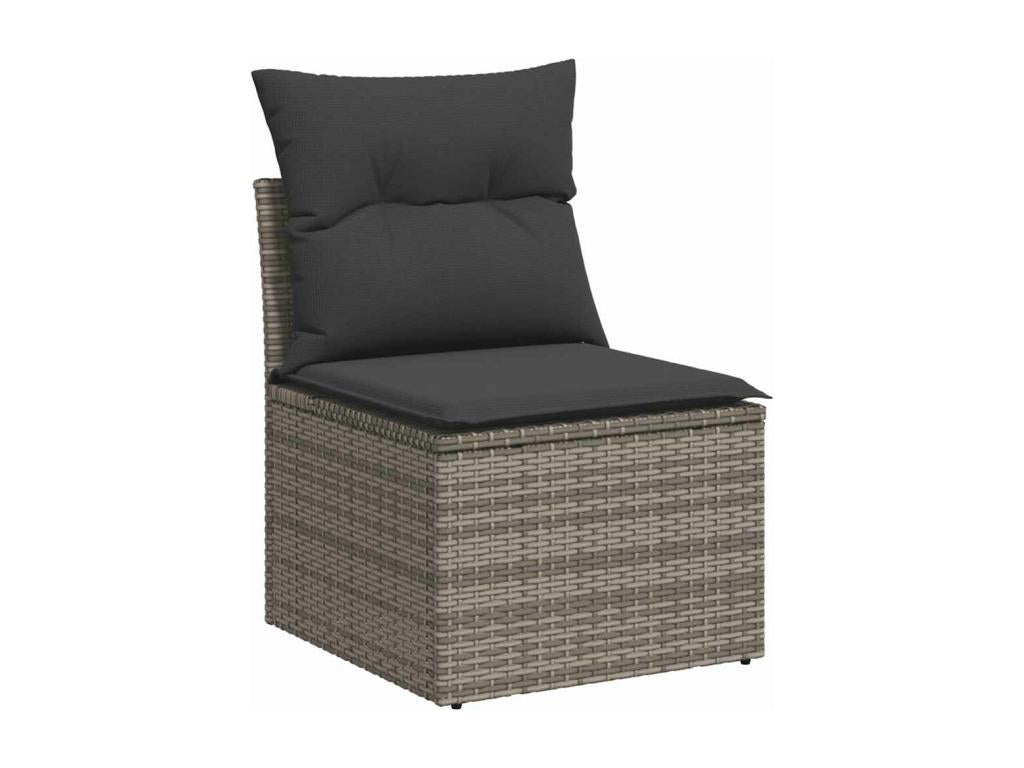 7-piece garden furniture set with cushions, grey woven resin, Vertchez