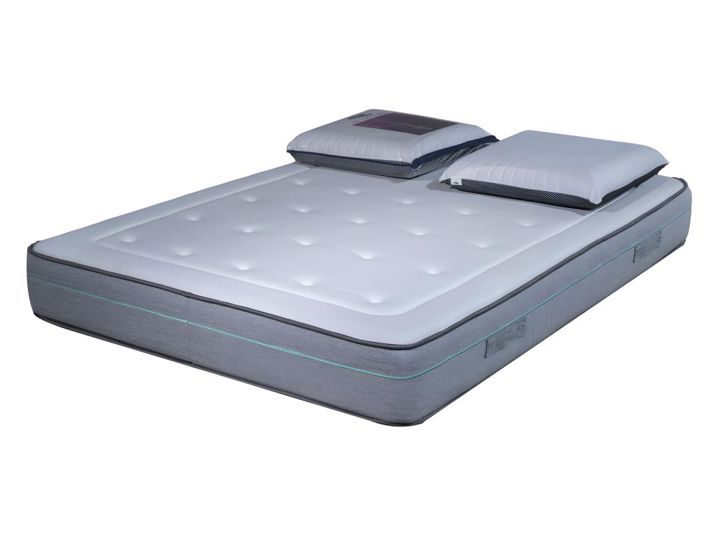 Dream Memory mattress, 50kg/m³ density, 23 cm thick, 140x190cm, with 2 elasticated Green Pillows 60x60cm
