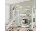 Bunk bed 90x200cm - children's cabin bed with stairs and ladder at a right angle, slide - white metal frame