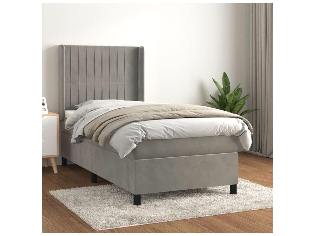 Vertchez bed base and mattress, light grey, 80x200 cm, velvet