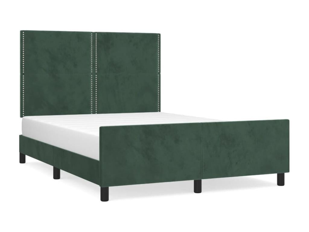 Dark green bed frame without mattress, 140x200 cm, velvet