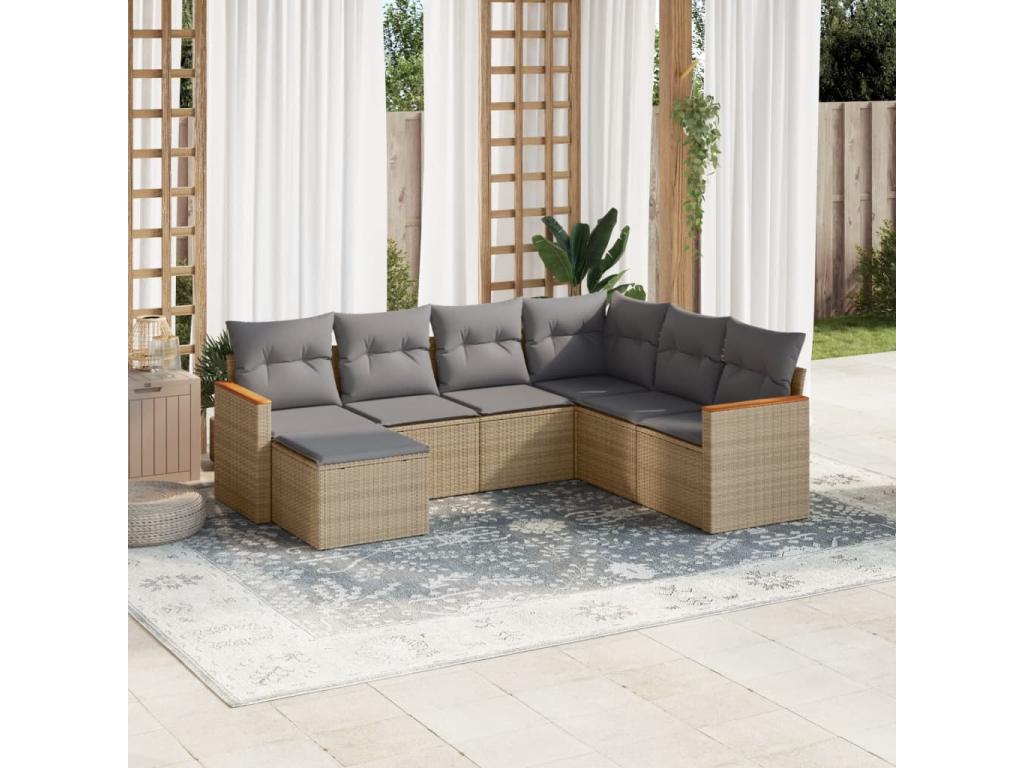 7-piece garden furniture set with cushions, Vertchez beige woven resin