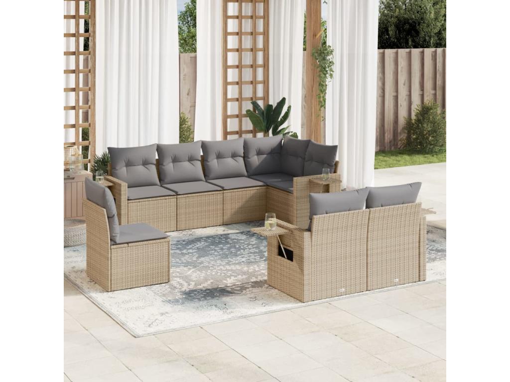 Garden furniture set with cushions, 8 pieces, beige woven resin