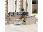 Garden furniture set with cushions, 8 pieces, beige woven resin