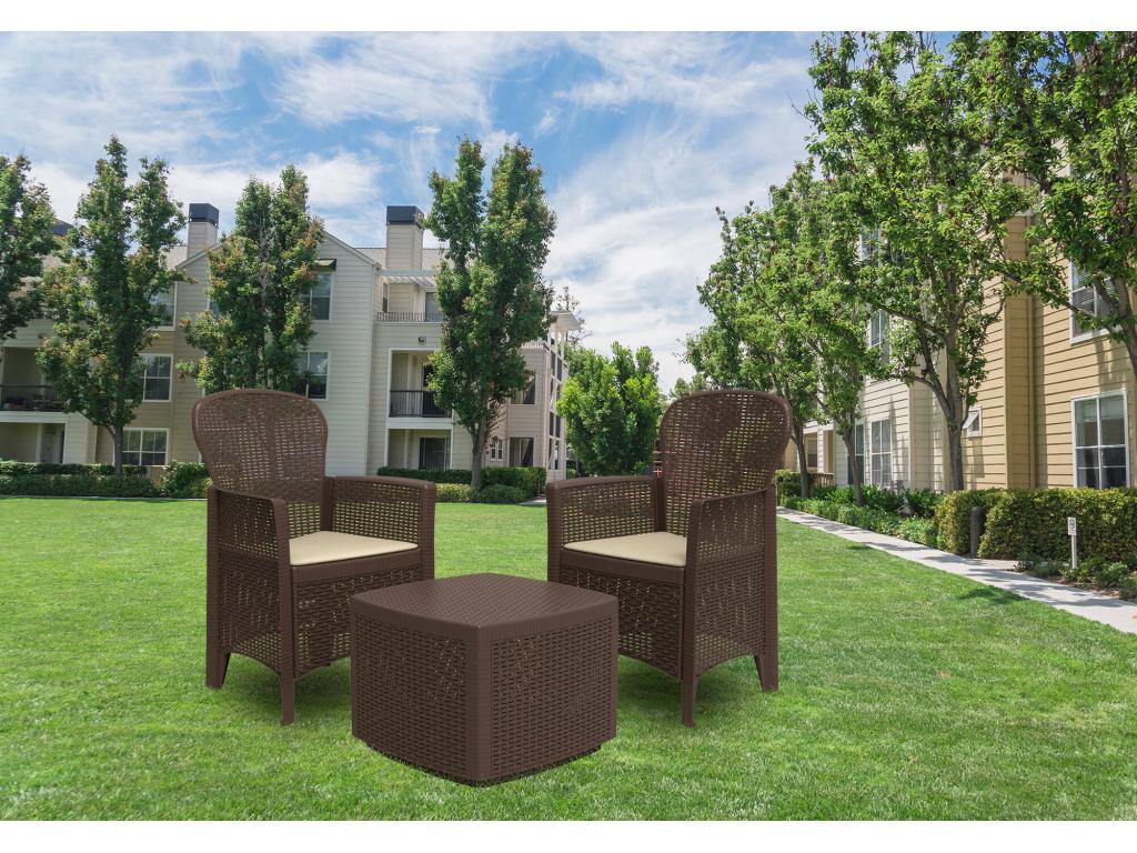 Meublita Outdoor Lounge Set, Garden Composition with 2 Armchairs and 1 Storage Table, Rattan Effect, Made in Italy, Brown
