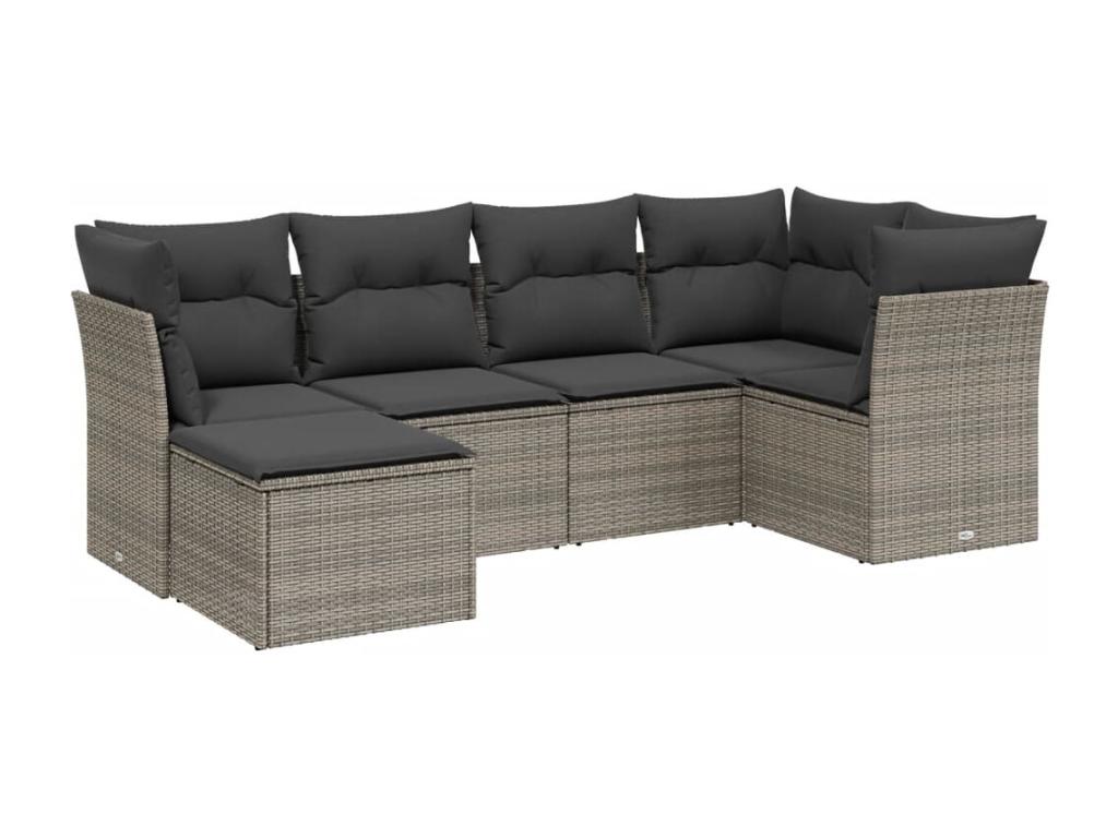 6-piece garden furniture set with grey resin wicker cushions