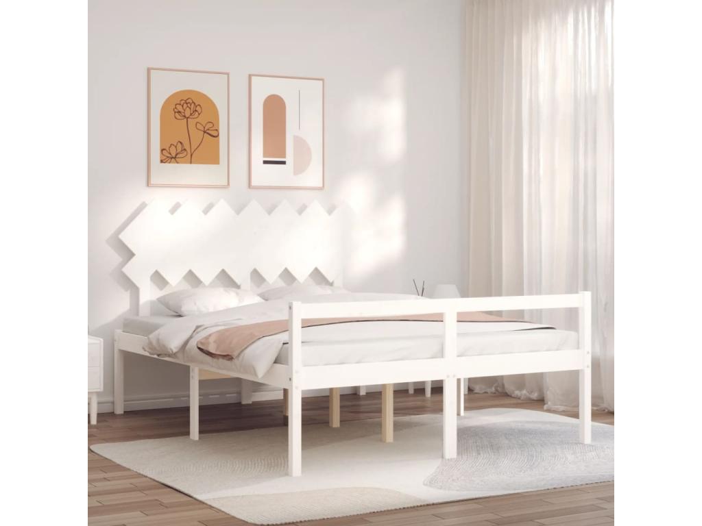 Bed for elderly person with extra-large solid wood headboard