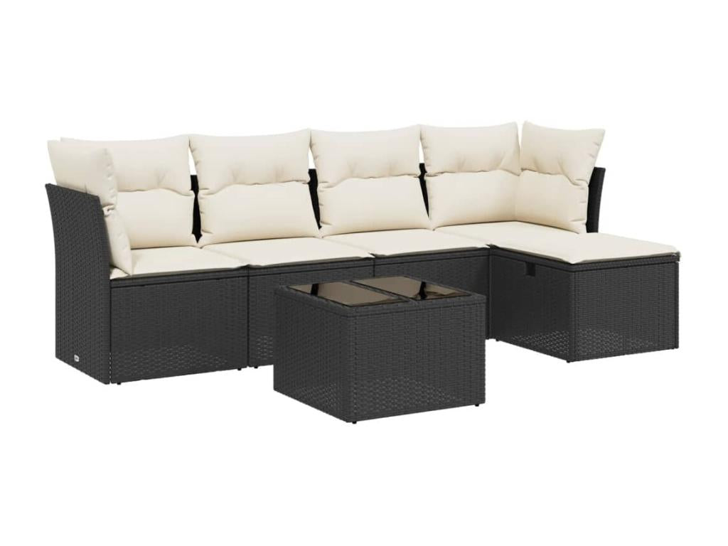 6-piece garden furniture set with black resin wicker cushions