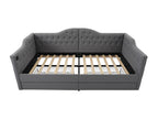 Upholstered bed/sofa bed/storage bed frame with USB Type-C charging port and 2 drawers, 90x190 cm, grey linen, mattress not included