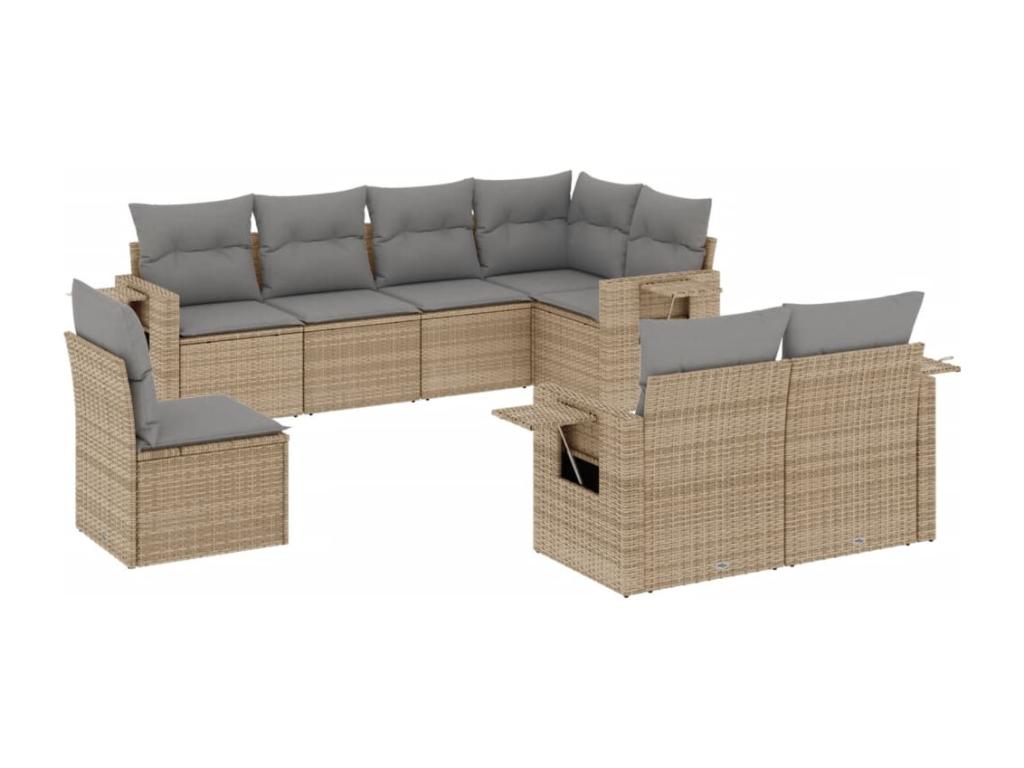 Garden furniture set with cushions, 8 pieces, beige woven resin