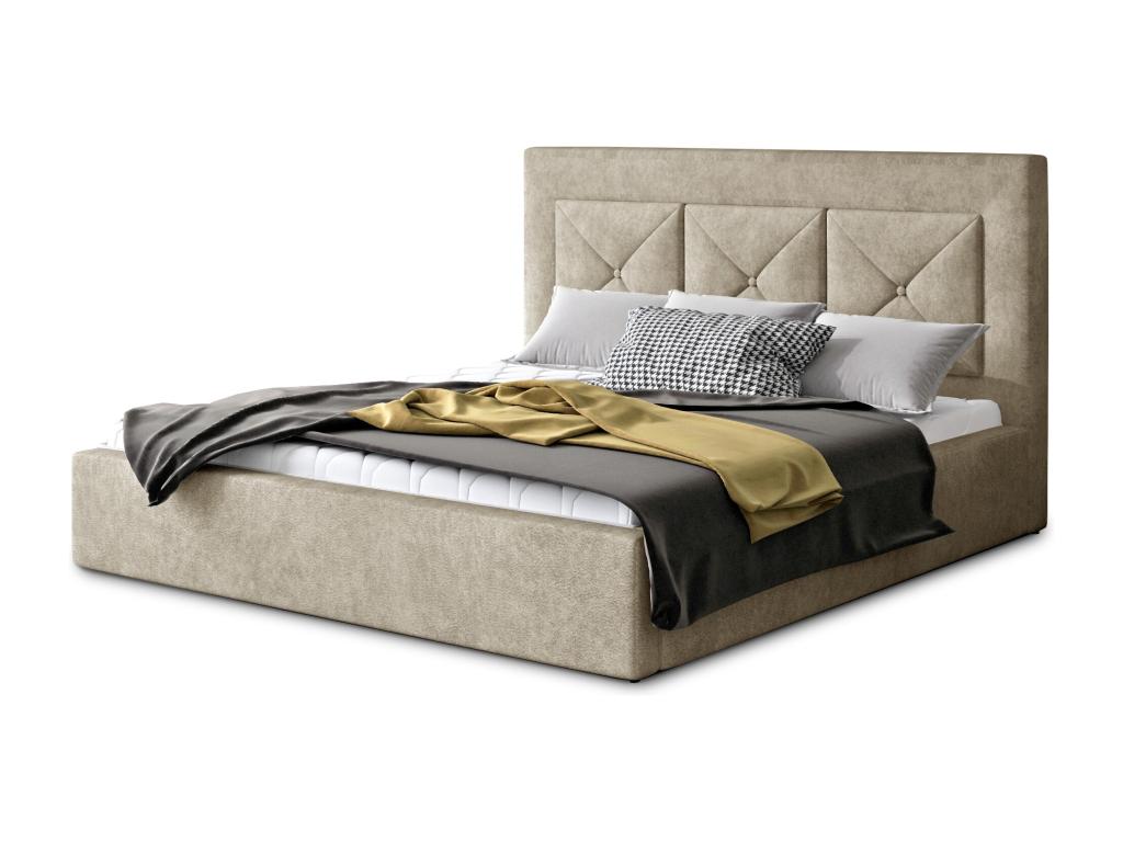 Upholstered double bed in Vertchez fabric - Beige - 160x200 - Version with slatted base