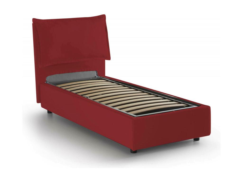 Vertchez Single Bed Storage Bed with Fabric Upholstery Made in Italy Front Opening Suitable for 80x200 cm Mattress Red