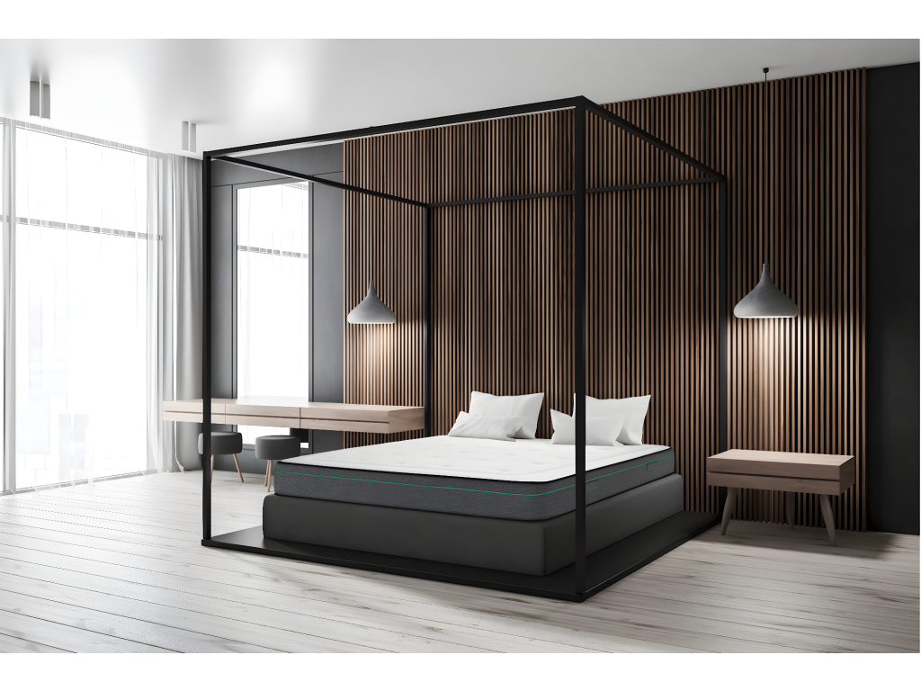 Dream Memory mattress, 50kg/m³ density, 23 cm thick, 140x190cm, with 2 elasticated Green Pillows 60x60cm