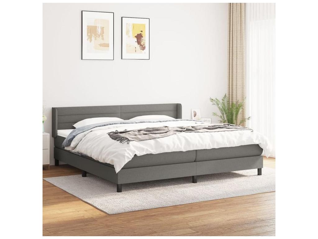 Meublita bed base with mattress, dark grey, 200x200 cm, fabric