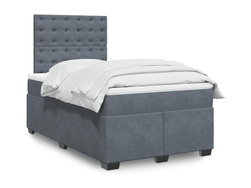 Vertchez bed base and dark grey mattress, 120x190cm, velvet
