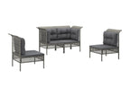 4-piece garden furniture set with cushions, grey woven resin