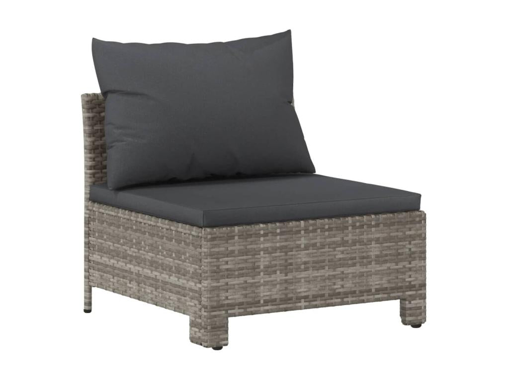 5-piece garden furniture set with cushions, grey woven resin