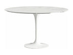 Round tulip table in marble - White marble top - Diameter 80 cm - Glossy white base