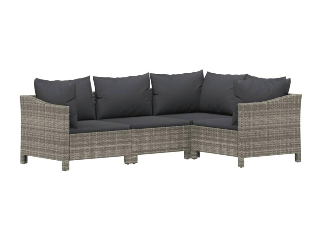 5-piece garden furniture set with cushions, grey woven resin