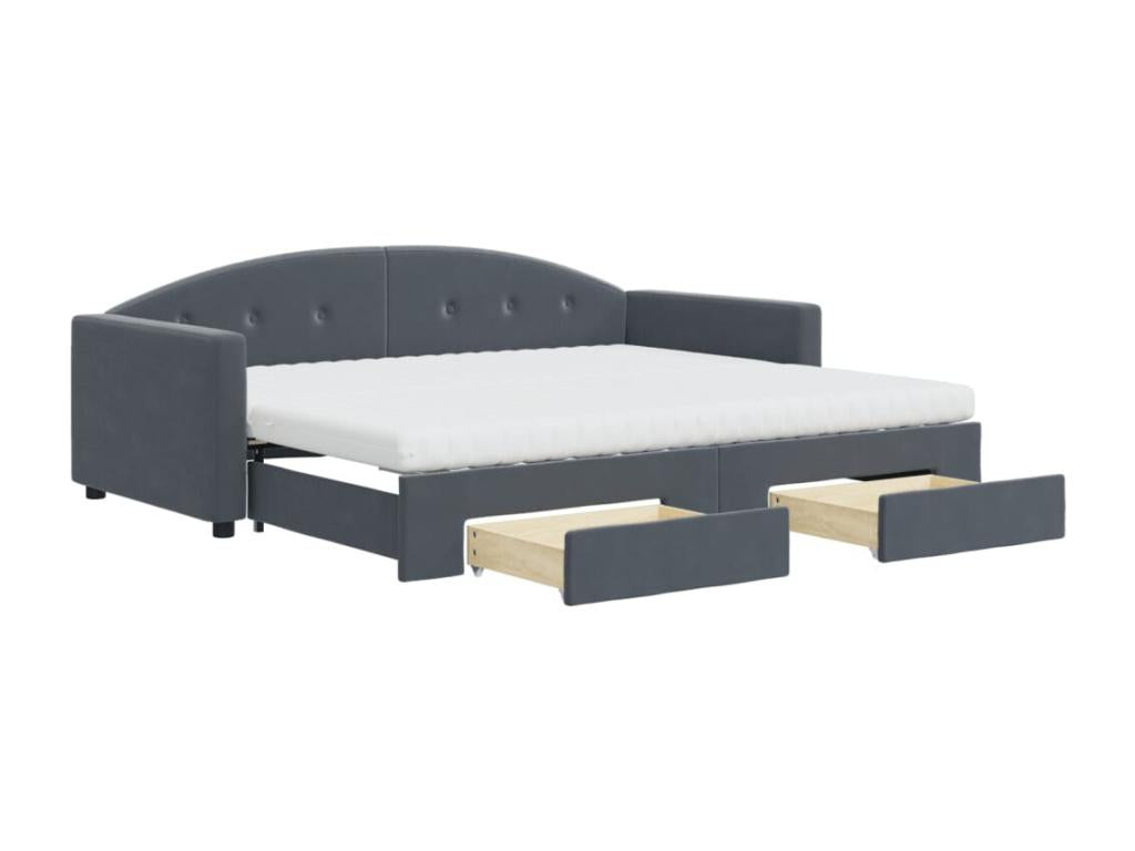 Daybed with trundle and drawers, dark grey… 90x200cm velvet