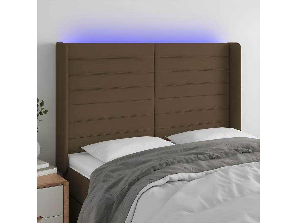 LED headboard Dark brown 147x16x118/128 cm Fabric