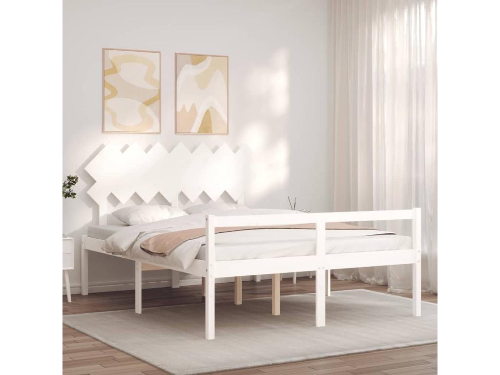 Bed for elderly person with extra-large solid wood headboard