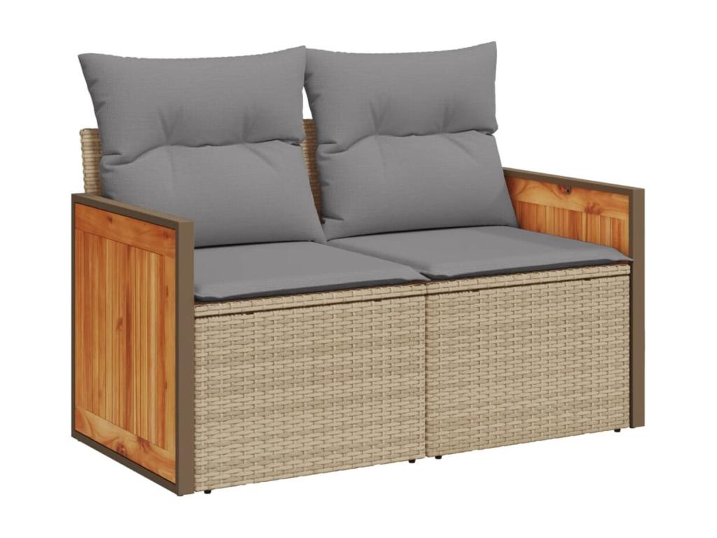 13-piece garden furniture set with cushions, beige woven resin