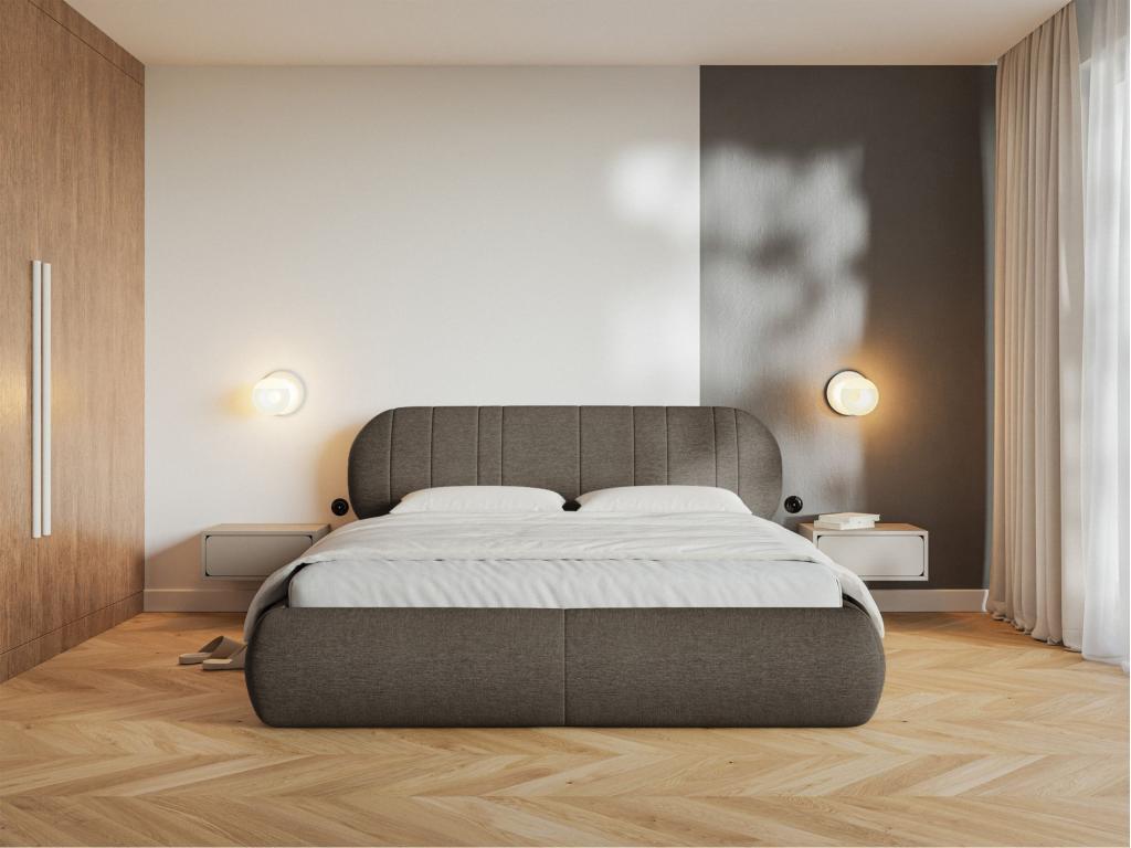 Upholstered bed - 140x200 cm - in brown woven fabric - Meublita