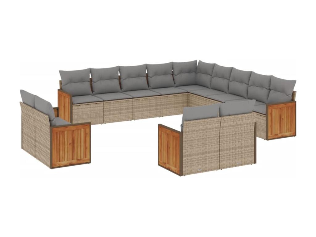 Garden furniture set with cushions, 13 pieces, beige woven resin