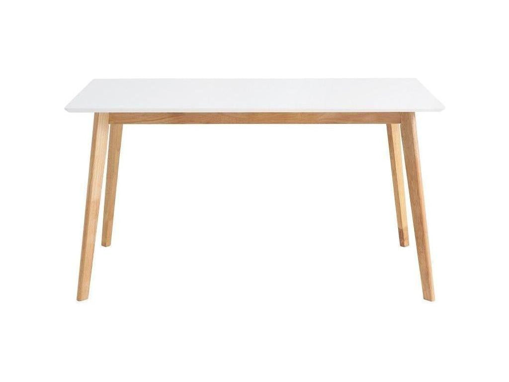 Vertchez rectangular kitchen table, glossy white finish with light wood legs - White - Width 120 cm