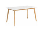 Vertchez rectangular kitchen table, glossy white finish with light wood legs - White - Width 120 cm