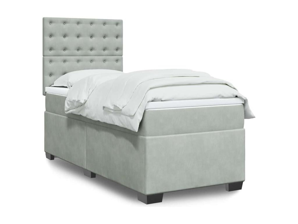 Meublita bed base and mattress, light grey, 90x190 cm, velvet