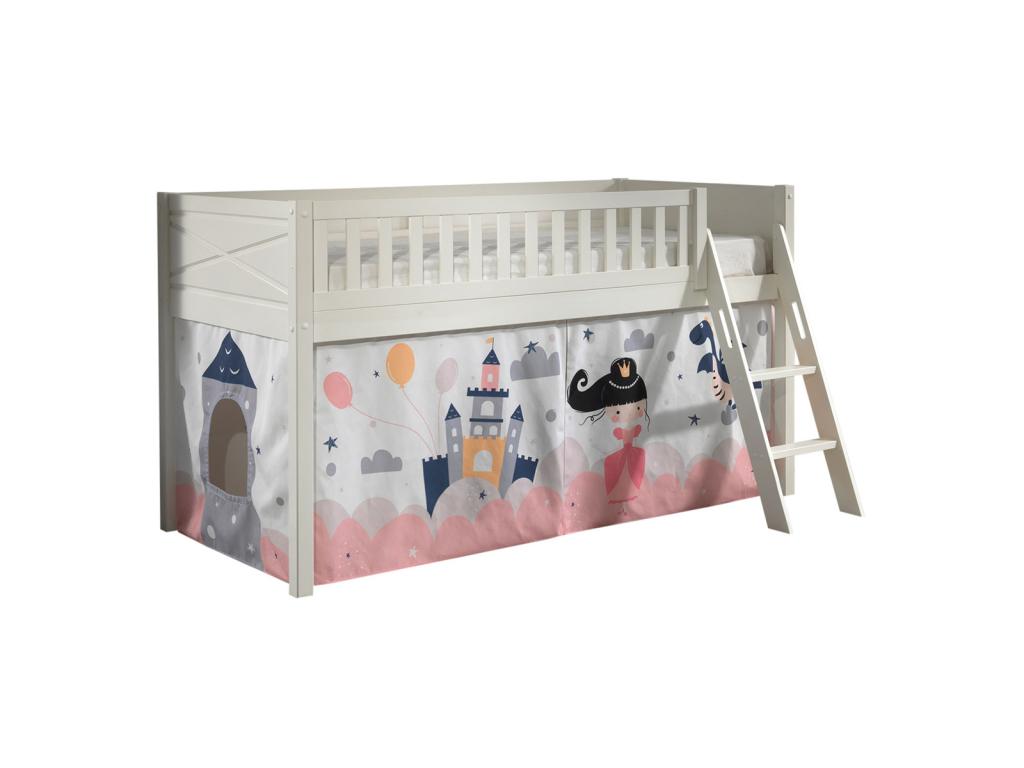 Mid-height bed 90x200 with slatted base and cover, Vertchez White