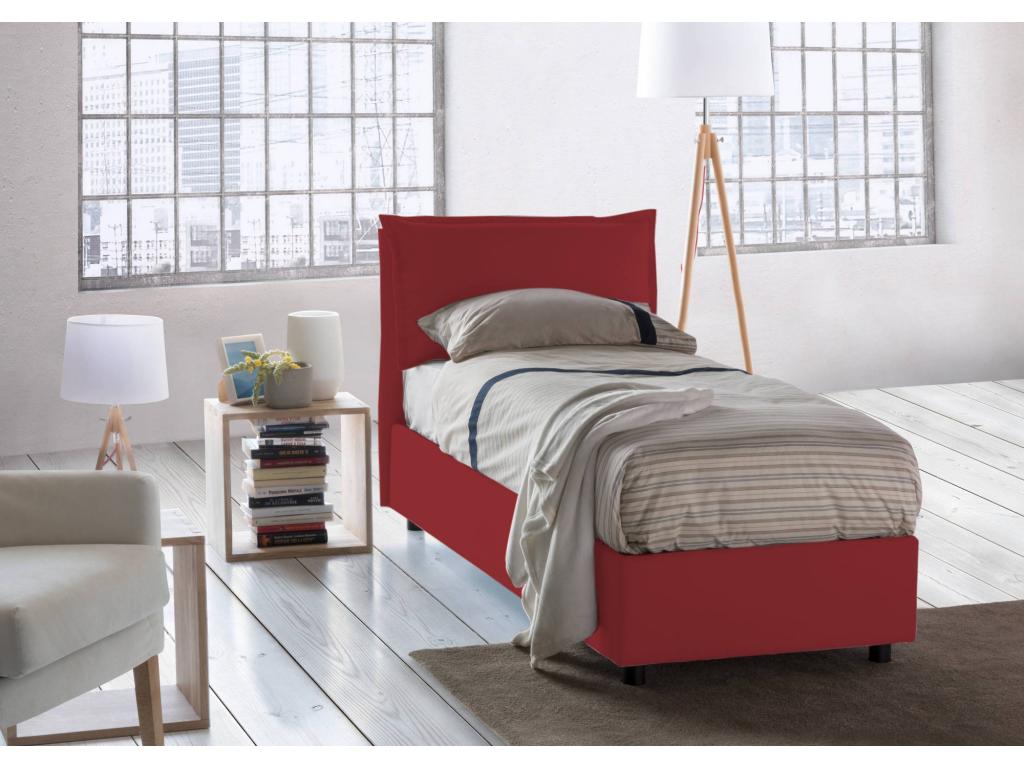 Vertchez Single Bed Storage Bed with Fabric Upholstery Made in Italy Front Opening Suitable for 80x200 cm Mattress Red