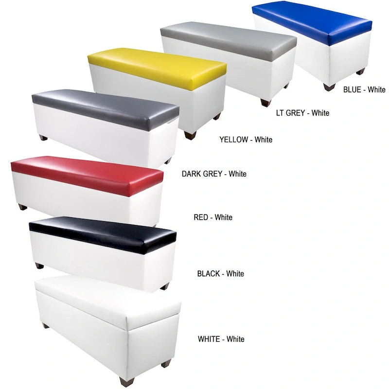 Mid Century Modern White Vinyl Shoe Storage Bench