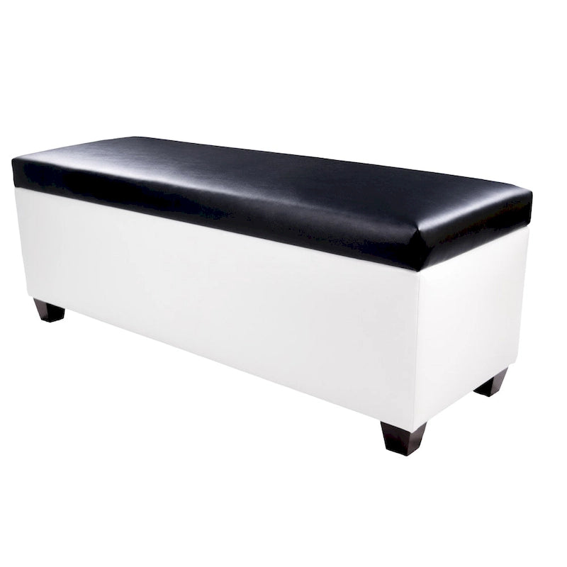 Mid Century Modern White Vinyl Shoe Storage Bench