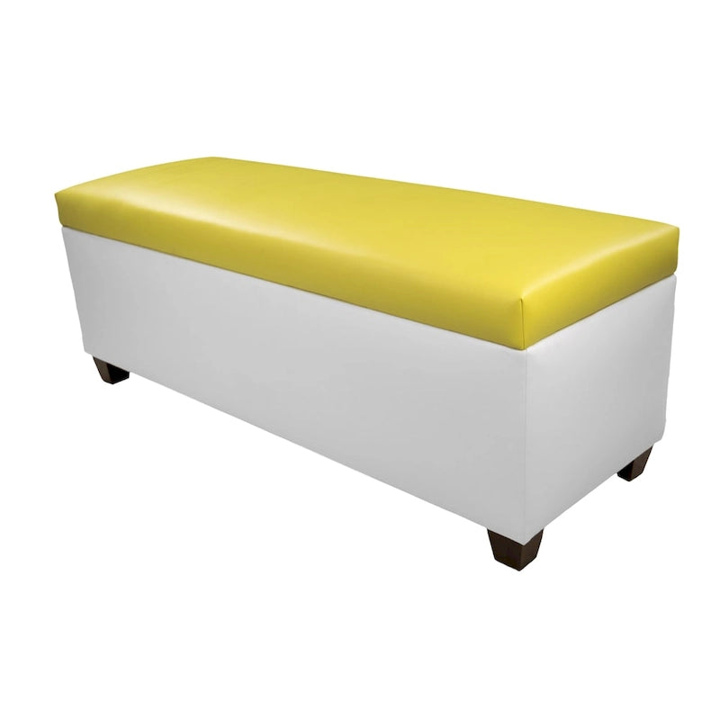 Mid Century Modern White Vinyl Shoe Storage Bench
