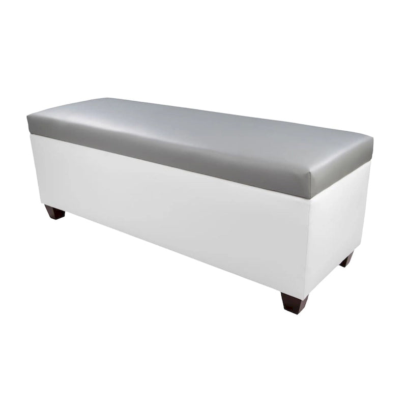 Mid Century Modern White Vinyl Shoe Storage Bench