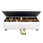 Mid Century Modern White Vinyl Shoe Storage Bench
