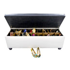 Mid Century Modern White Vinyl Shoe Storage Bench