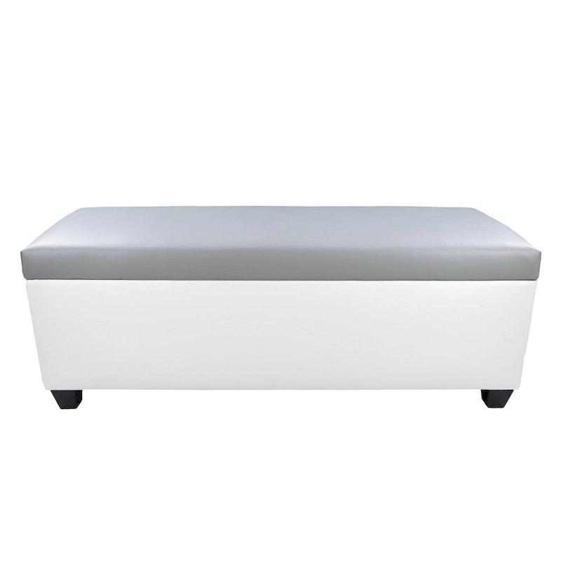 Mid Century Modern White Vinyl Shoe Storage Bench