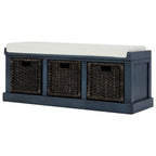 Rustic Storage Bench with 3 Removable Classic Rattan Basket
