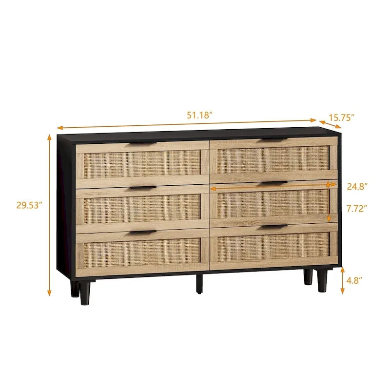 6 Drawers Rattan Storage Cabinet Rattan Drawer,for Bedroom
