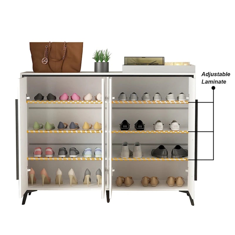 Timechee 4 Door White Wooden Entryway Shoes Storage Cabinet