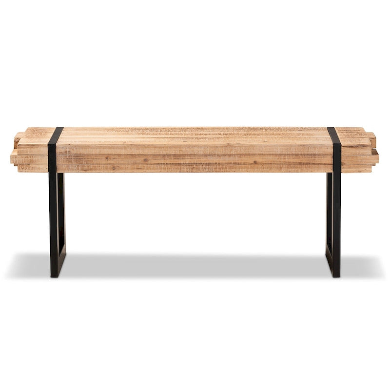 Henson Natural Brown Finished Wood and Black Finished Metal Bench
