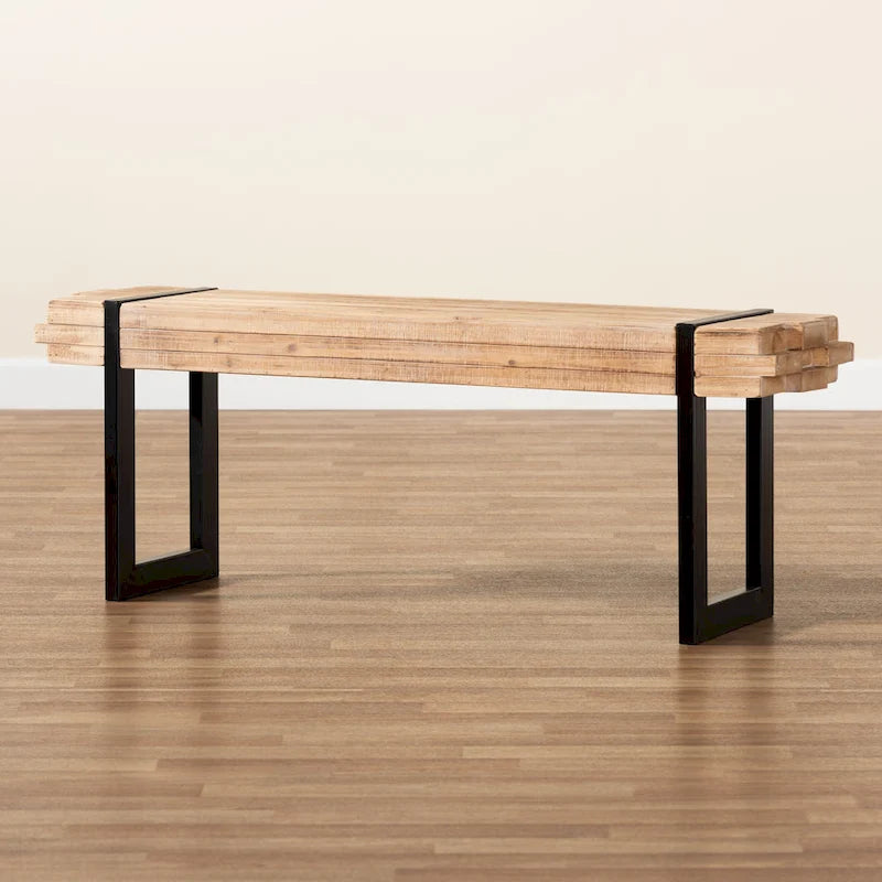 Henson Natural Brown Finished Wood and Black Finished Metal Bench