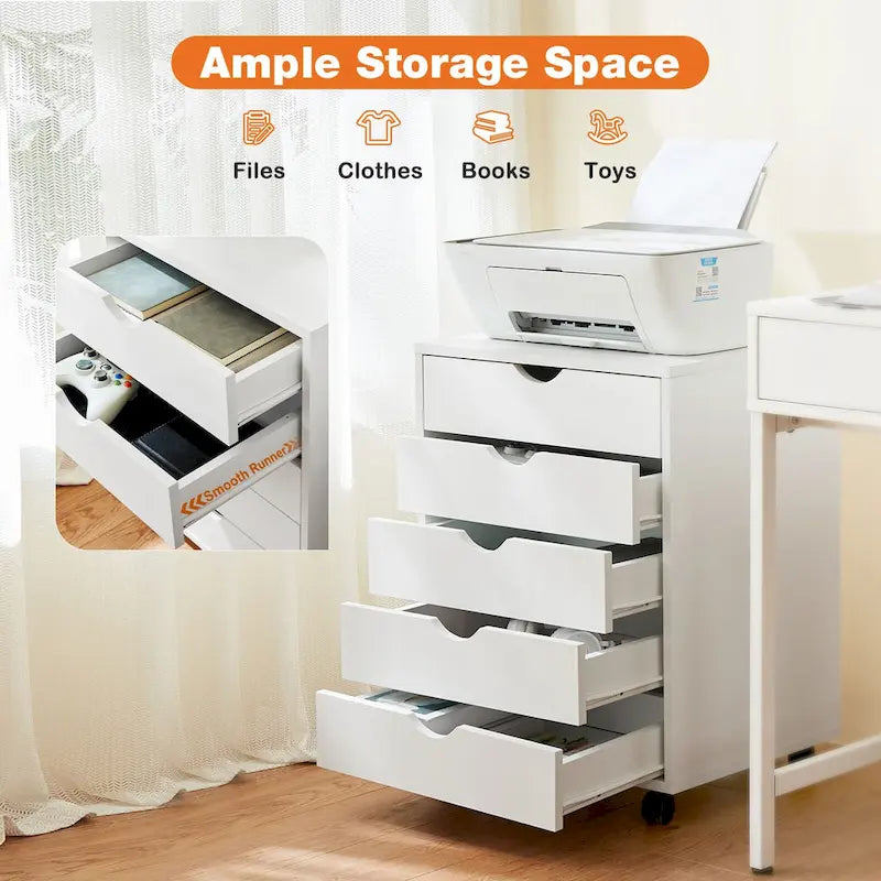 Wood Mobile 5-Drawer File Cabinet