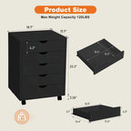 Wood Mobile 5-Drawer File Cabinet