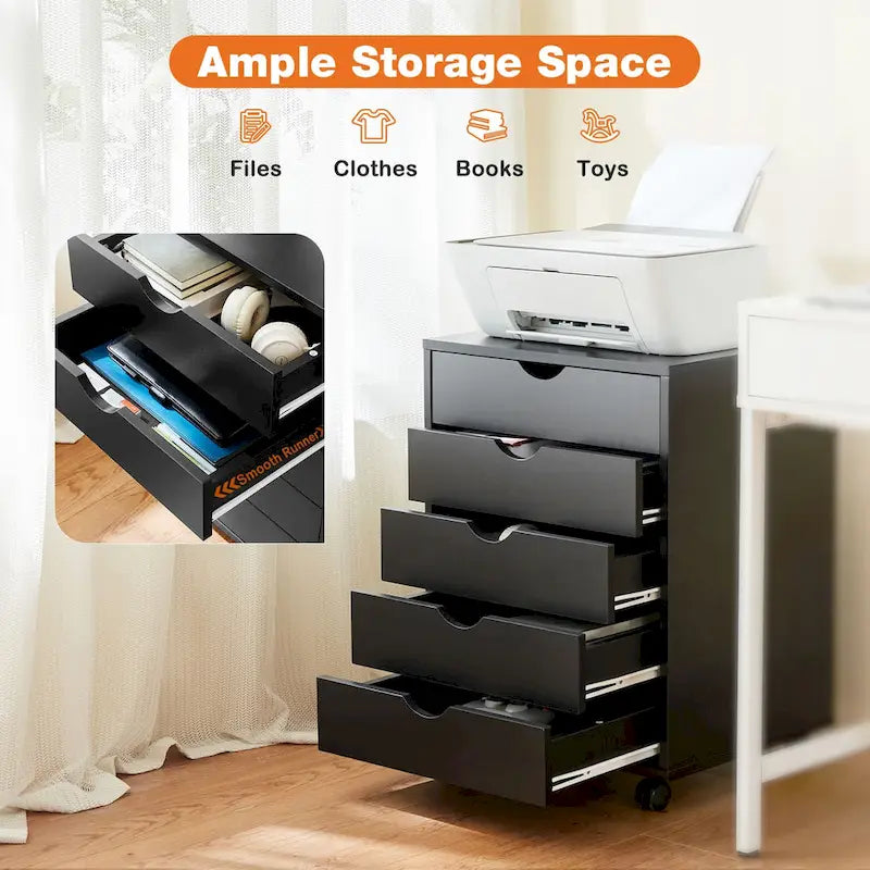 Wood Mobile 5-Drawer File Cabinet
